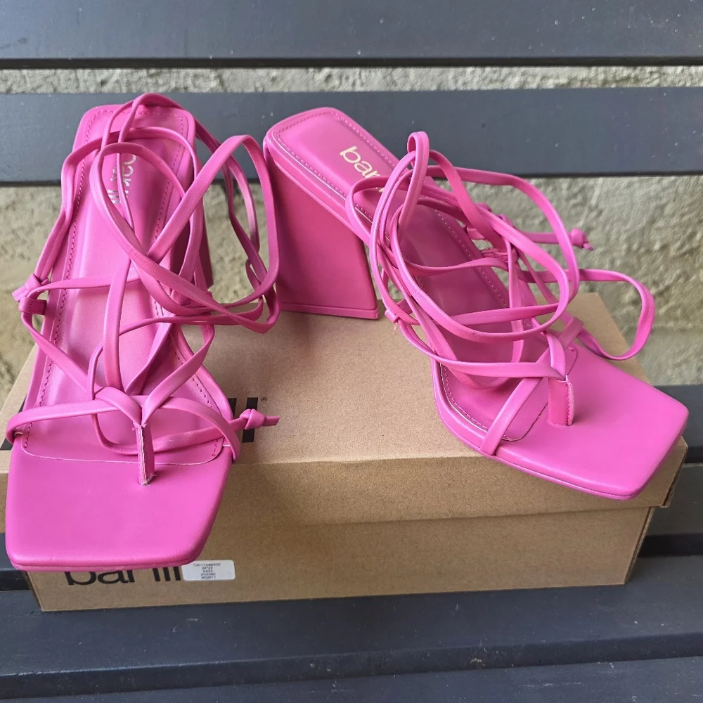 Bar‎ III Womens Alana Faux Leather Ankle Tie Slingback Sandals Fuscia Sz 6.5